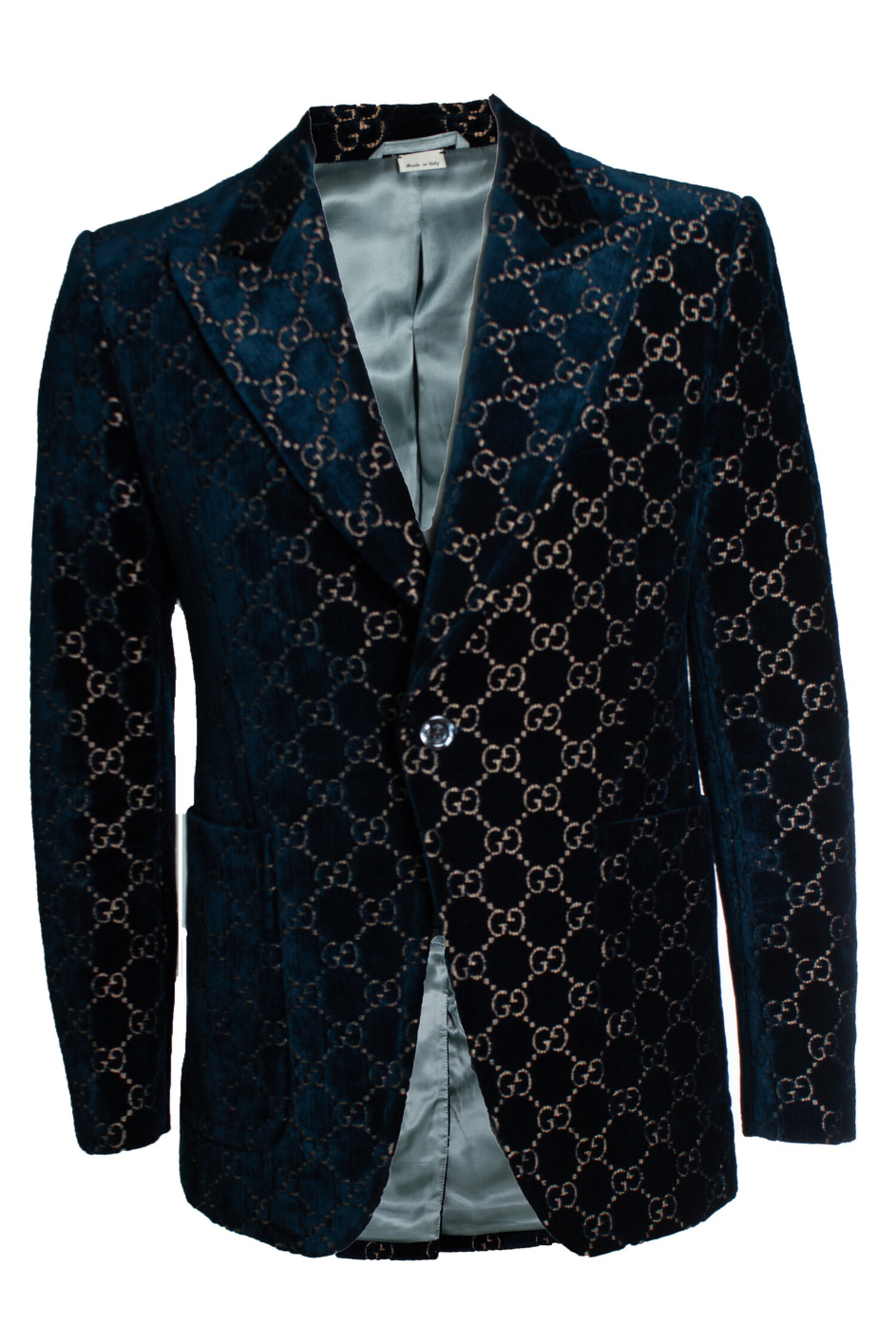 Gucci, Blue velvet GG Jacquard blazer - Unique Designer Pieces