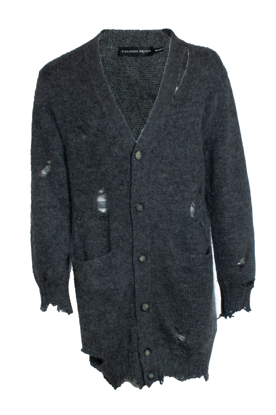 Alexander McQueen, Grey distressed cardigan - Unique