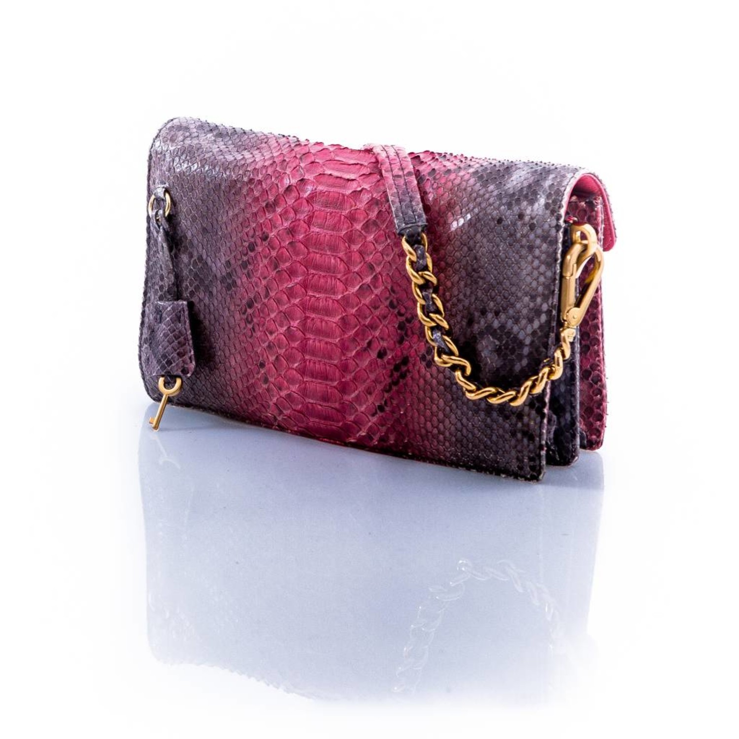 Prada, pink shoulder bag in python leather. - Unique Designer Pieces