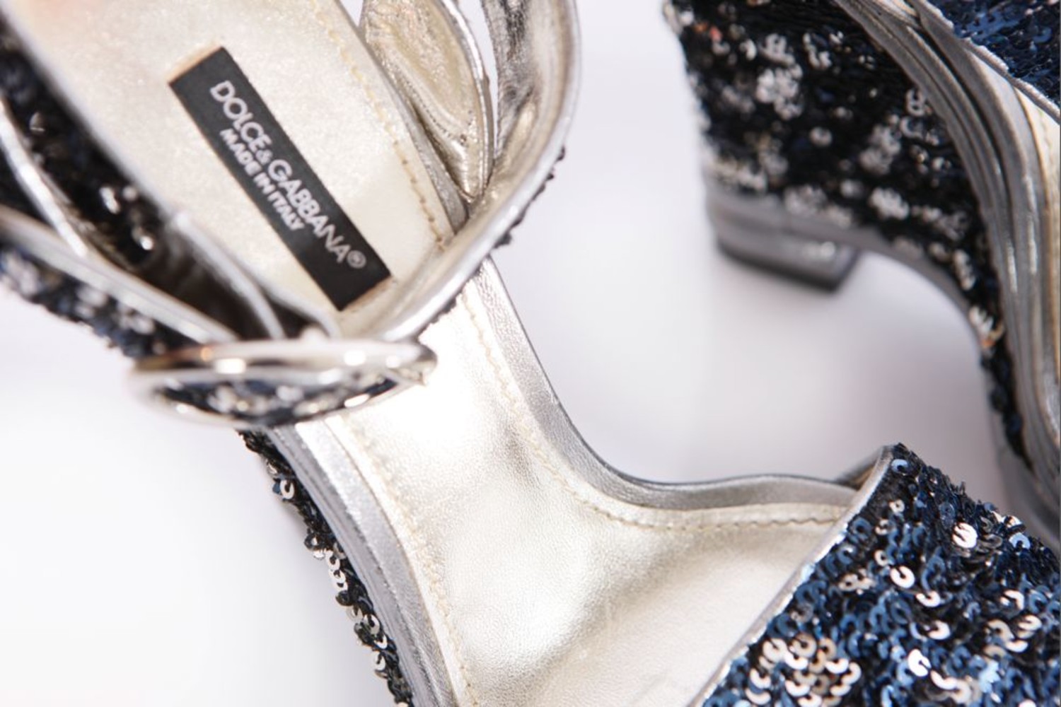 Dolce & Gabbana, silver/blue colored sequin wedge sandal in