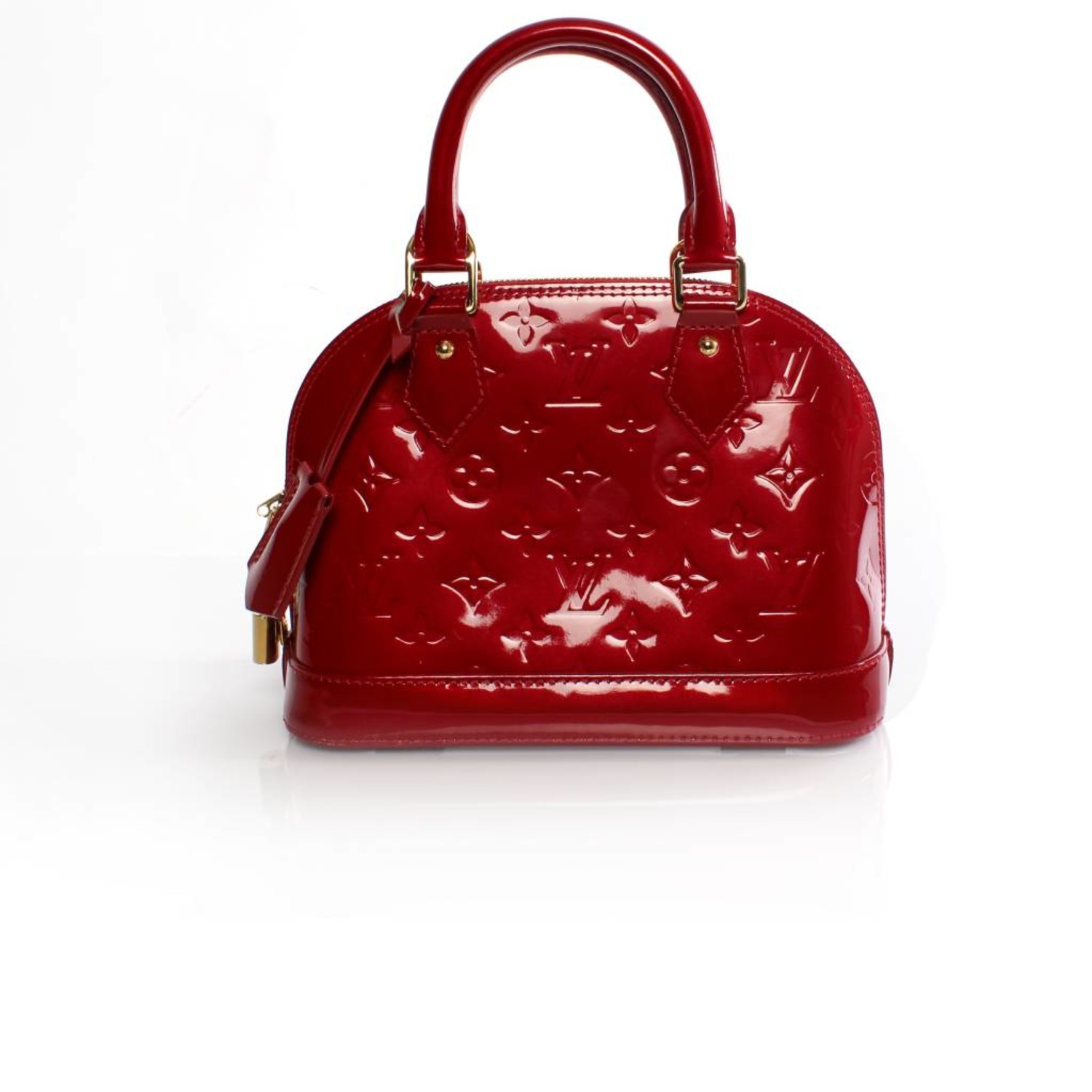 Louis Vuitton Alma Bb Monogram Patent Leather Satchel Crossbody Bag Red