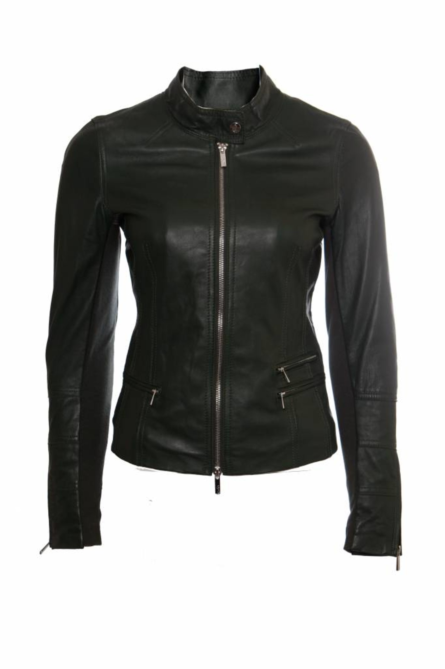 Ginger, dark green leather motorcycle jacket in size XS. - Unique ...