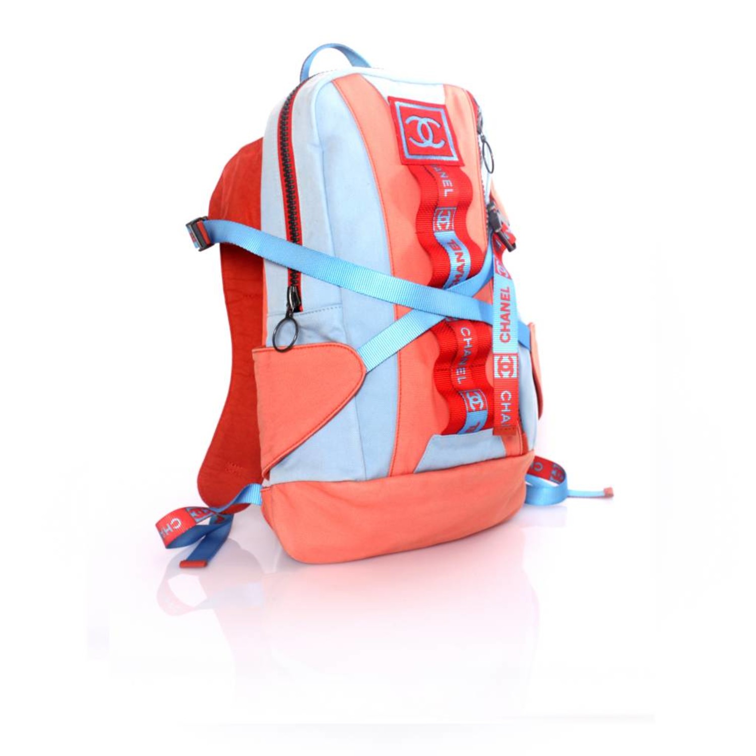 Authentic CHANEL CC Sport Line Nylon Backpack Bag Multicolor Blue Red Vintage Chanel Sports Line CC Backpack - Unique Designer Pieces main image 2