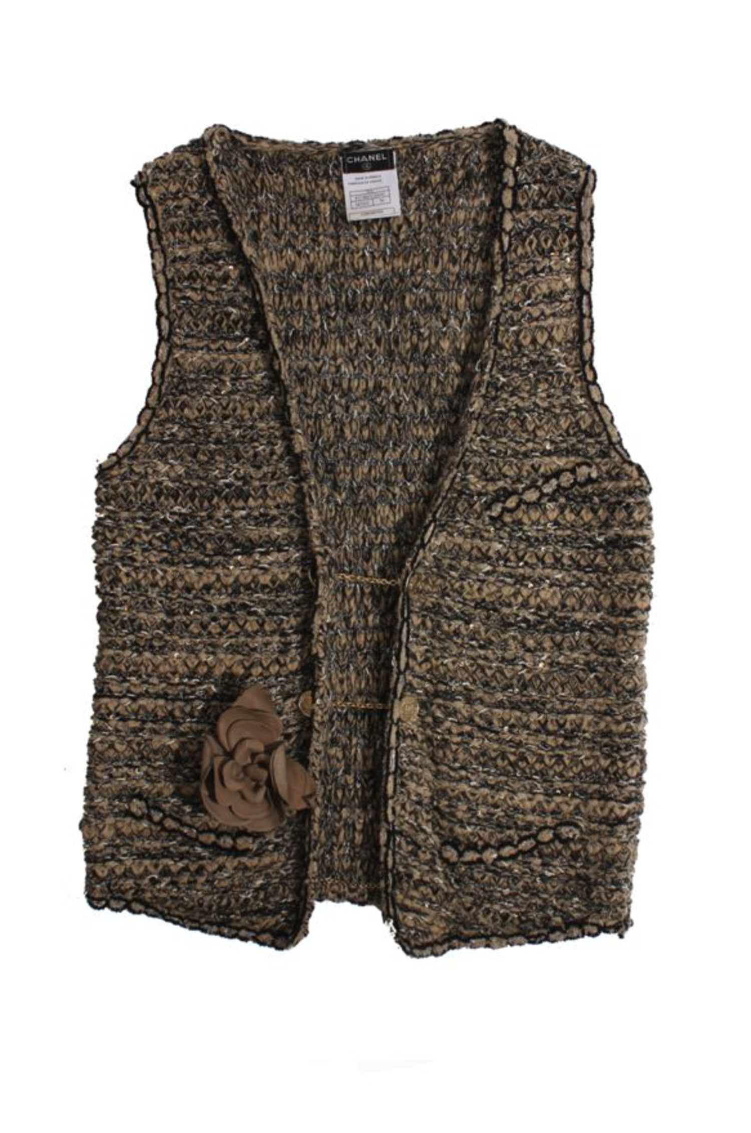 Chanel, light brown bouclé vest with gold buttons - Unique Designer Pieces