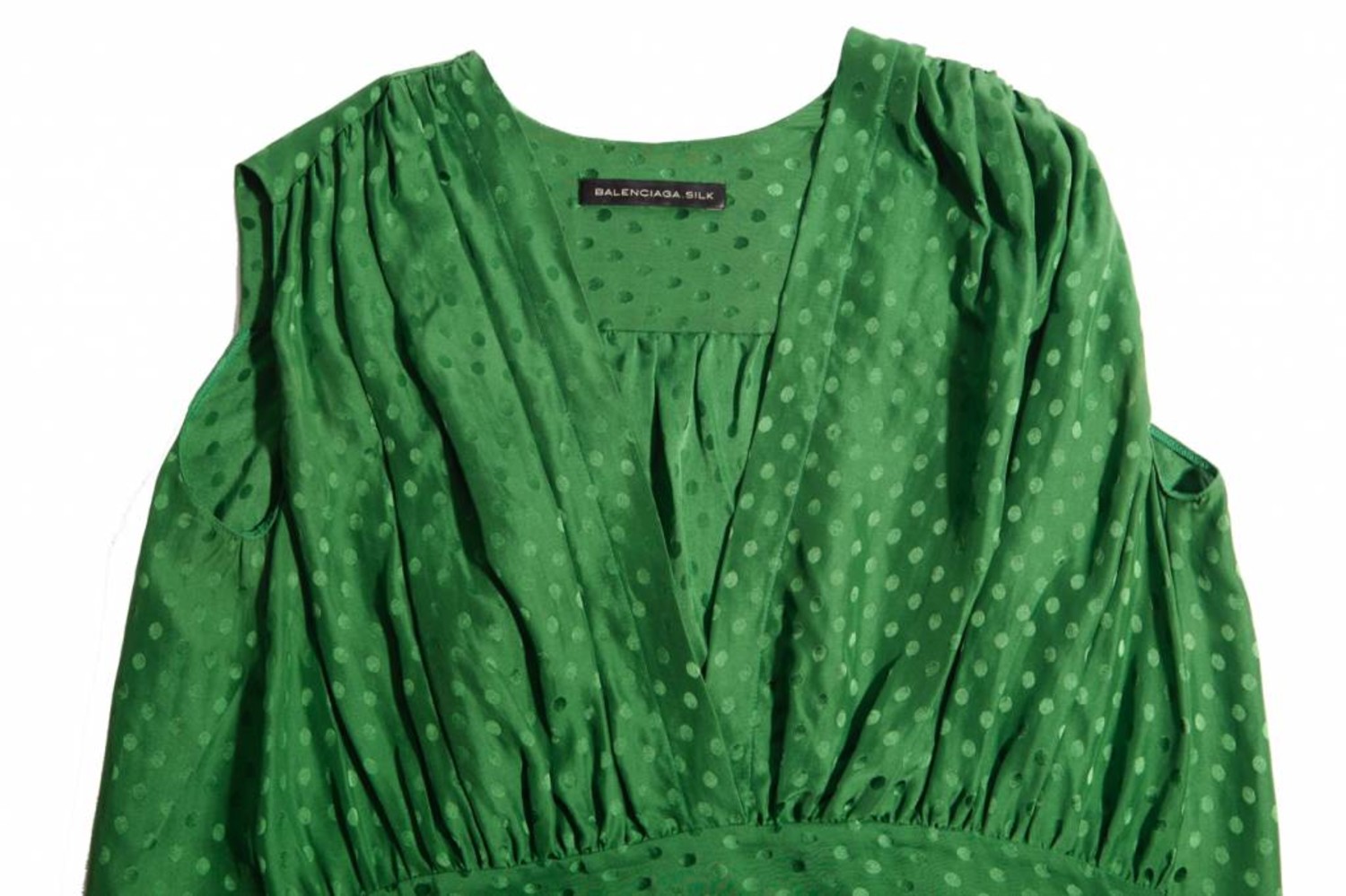 Balenciaga Silk, green polkadot dress - Unique Designer Pieces