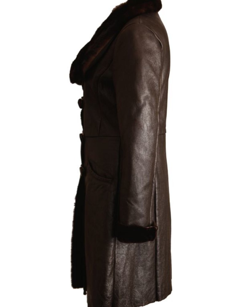 Prada Prada, brown leather coat with dyed sheep fur, mink fur collar ...