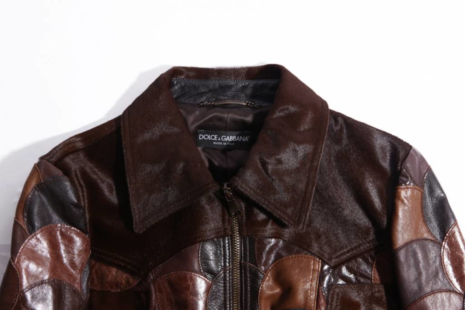 Dolce & Gabbana, leather brown patchwork jacket. - Unique Designer