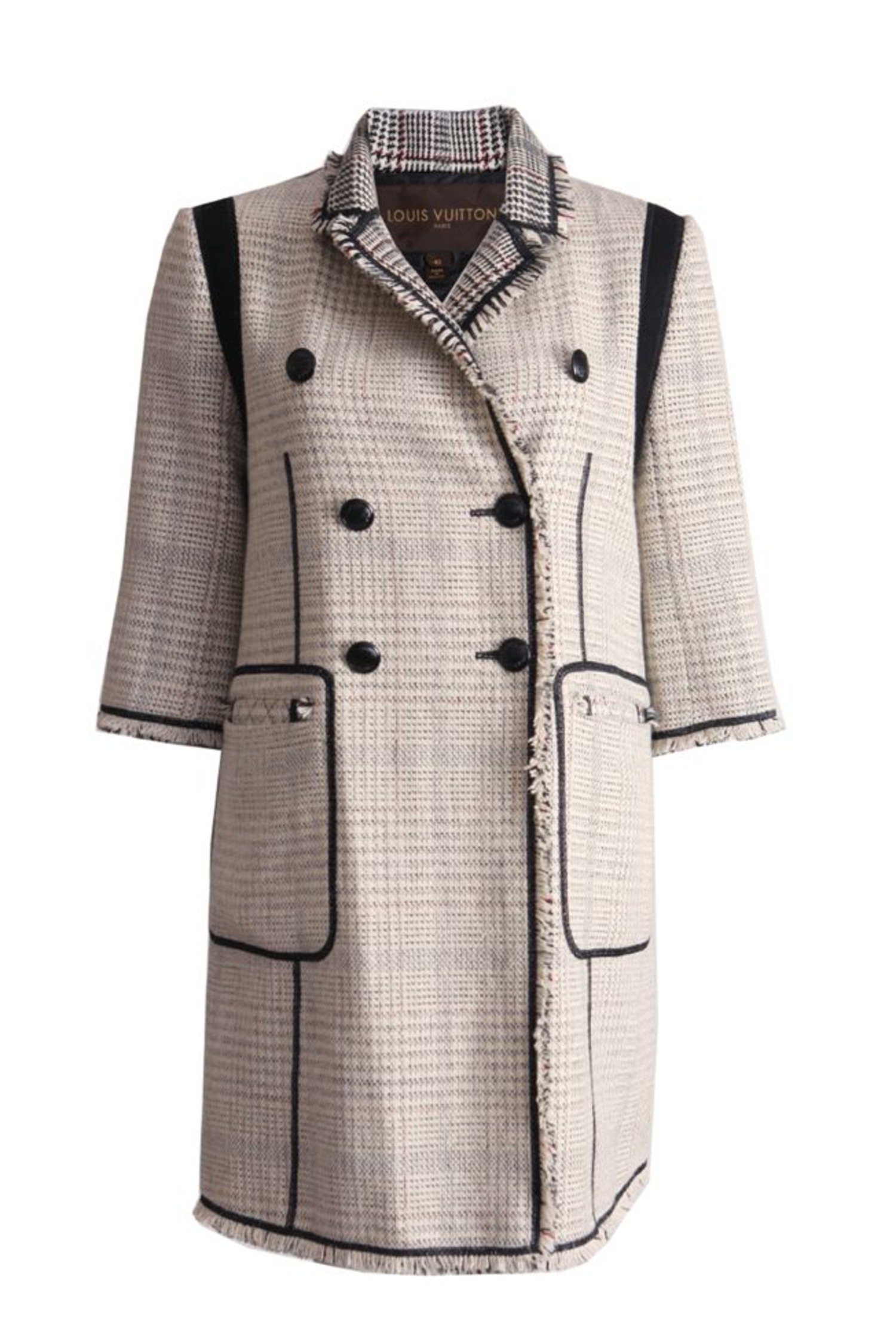 Louis Vuitton blackwhite tweed coat with ¾ sleeves in size FR40S   Unique Designer Pieces