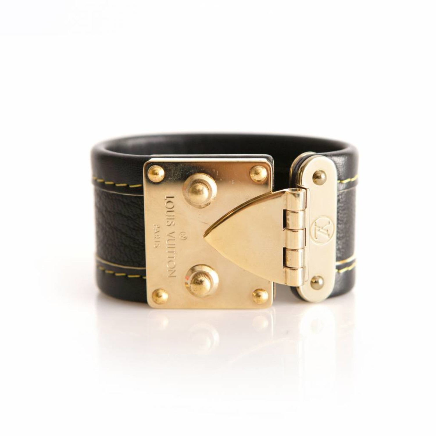 Louis Vuitton, black leather bracelet - Unique Designer Pieces