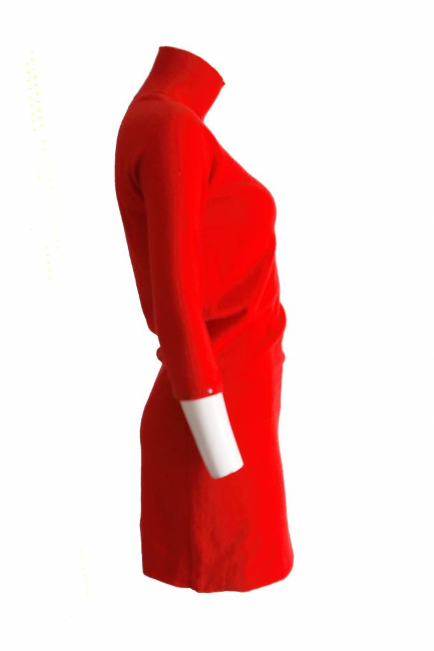Louis Vuitton authentic red cashmere belted knit dress with gloves.