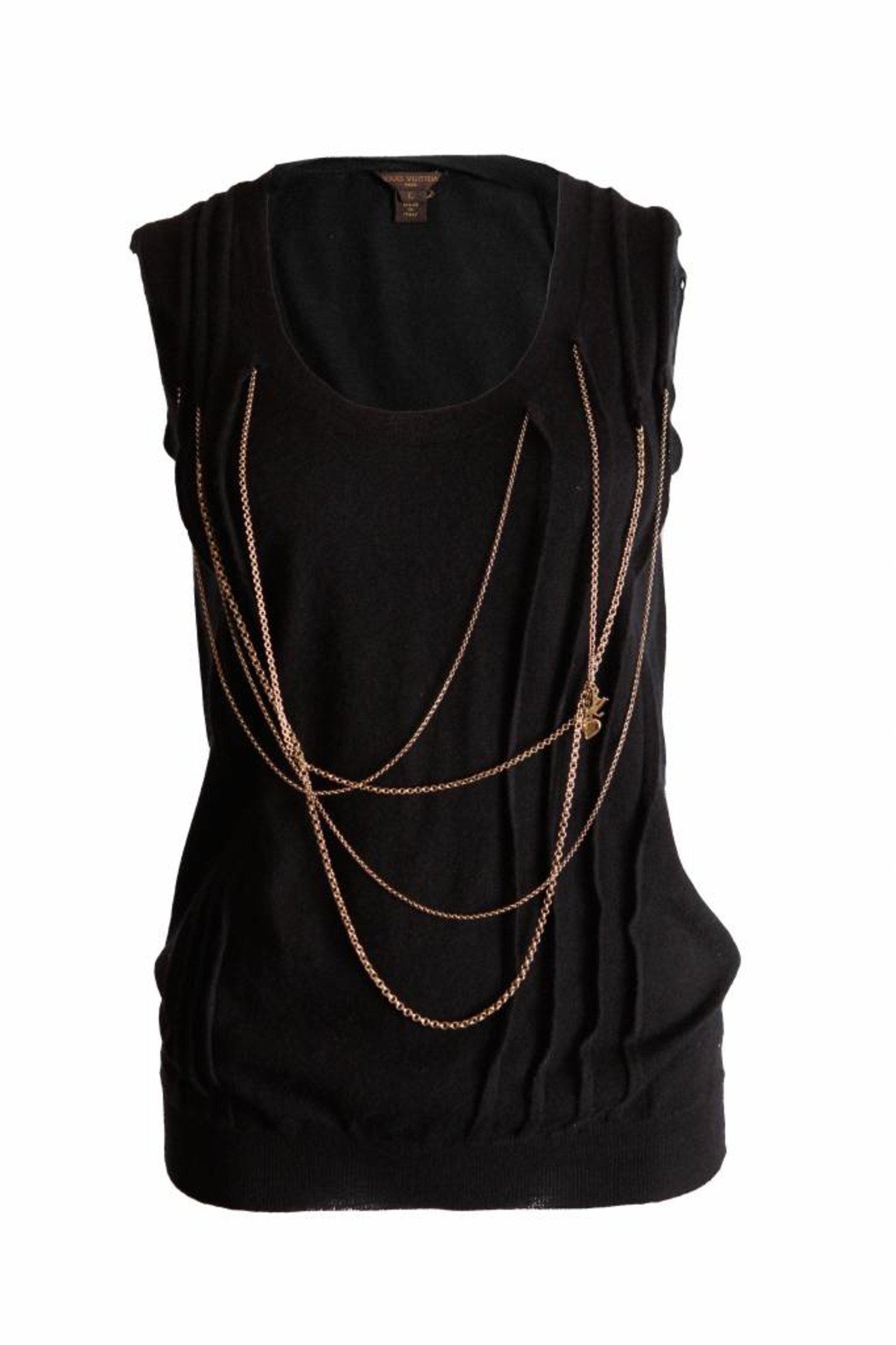 Louis Vuitton, black cashmere tanktop with golden chains in size L. -  Unique Designer Pieces