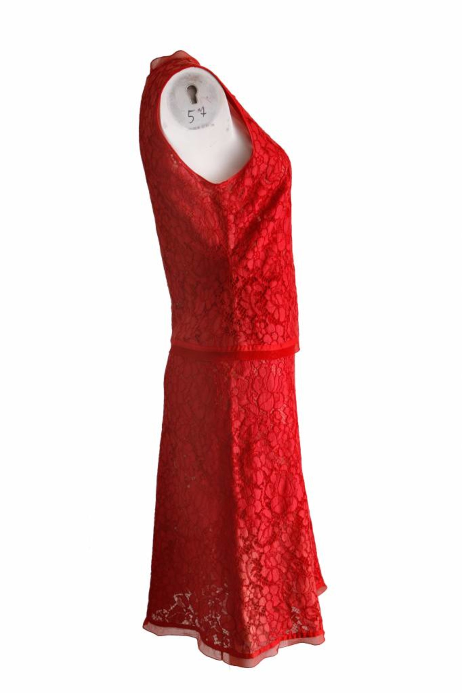 Prada, red lace skirt (IT42/S) and top (IT44/S). - Unique Designer Pieces