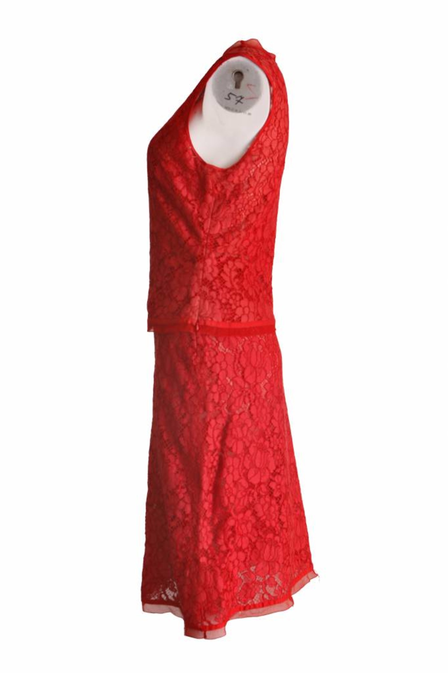Prada, red lace skirt (IT42/S) and top (IT44/S). - Unique Designer Pieces