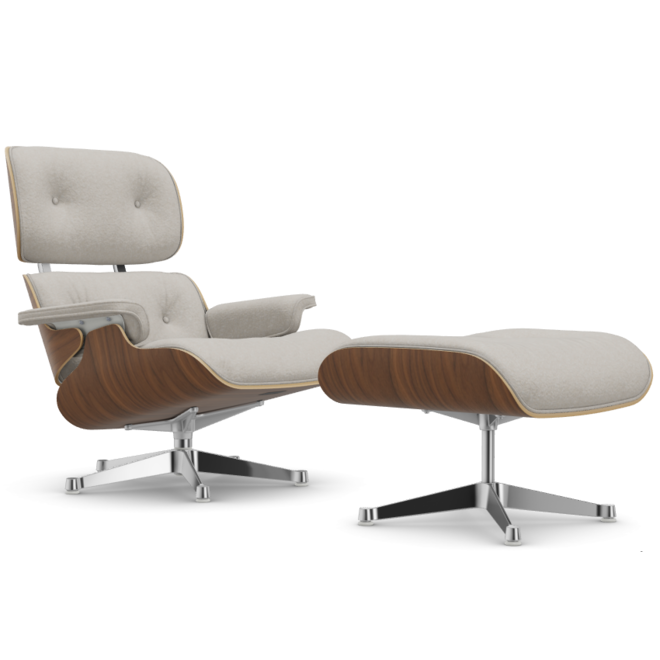 Eames Lounge Chair & Ottoman - wit notenhout / Nubia