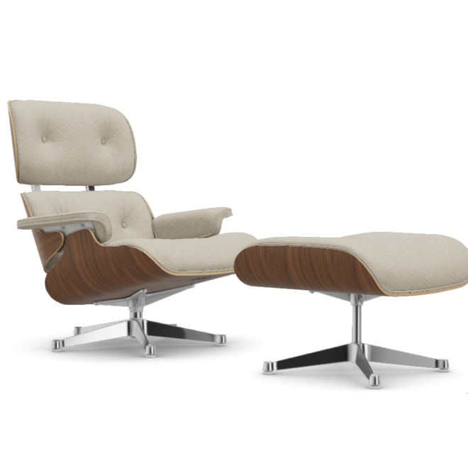 Eames Lounge Chair & Ottoman - wit notenhout / Nubia