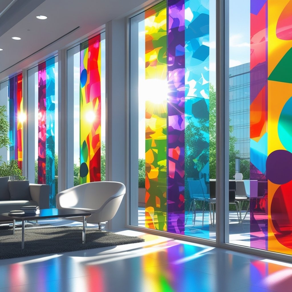 Gekleurde raamfolie voor Branding, interieur en art iimpression