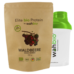 Elite bio Protein by wahbio | wild berry | 450 gr. with travel shaker 300ml
