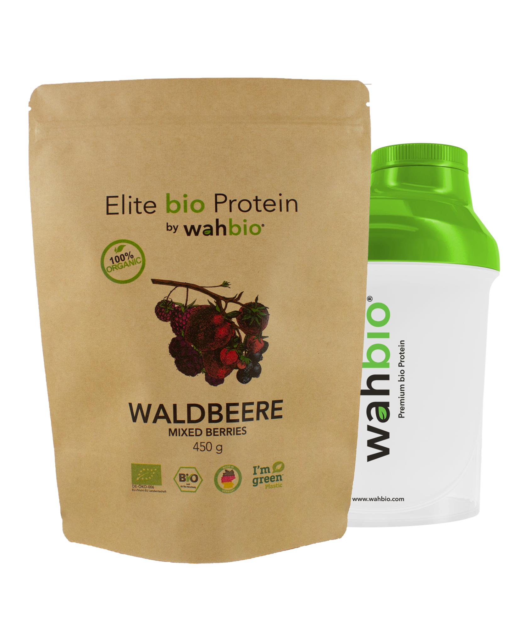 Elite Organic Protein by wahbio | Mixed Berries 450 Gr. with Travel Shaker 300ml