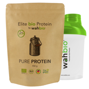 Elite bio Protein przez wahbio | Czyste białko | 450 gr. z shakerem podróżnym 300ml