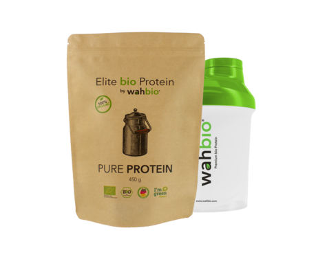 MHD: 31.11.2026 Elite bio Protein by wahbio | Pure Protein |  450 Gr.  mit Travel Shaker 300ml