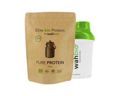 MHD: 31.11.2026 Elite bio Protein przez wahbio | Czyste białko | 450 gr. z shakerem podróżnym 300ml
