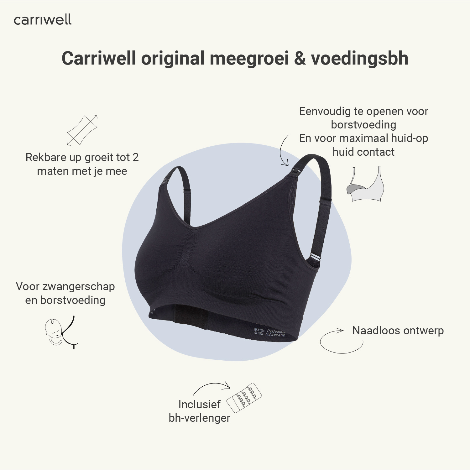 Carriwell Carriwell Meegroei- & Voedingsbh Original - Zwart