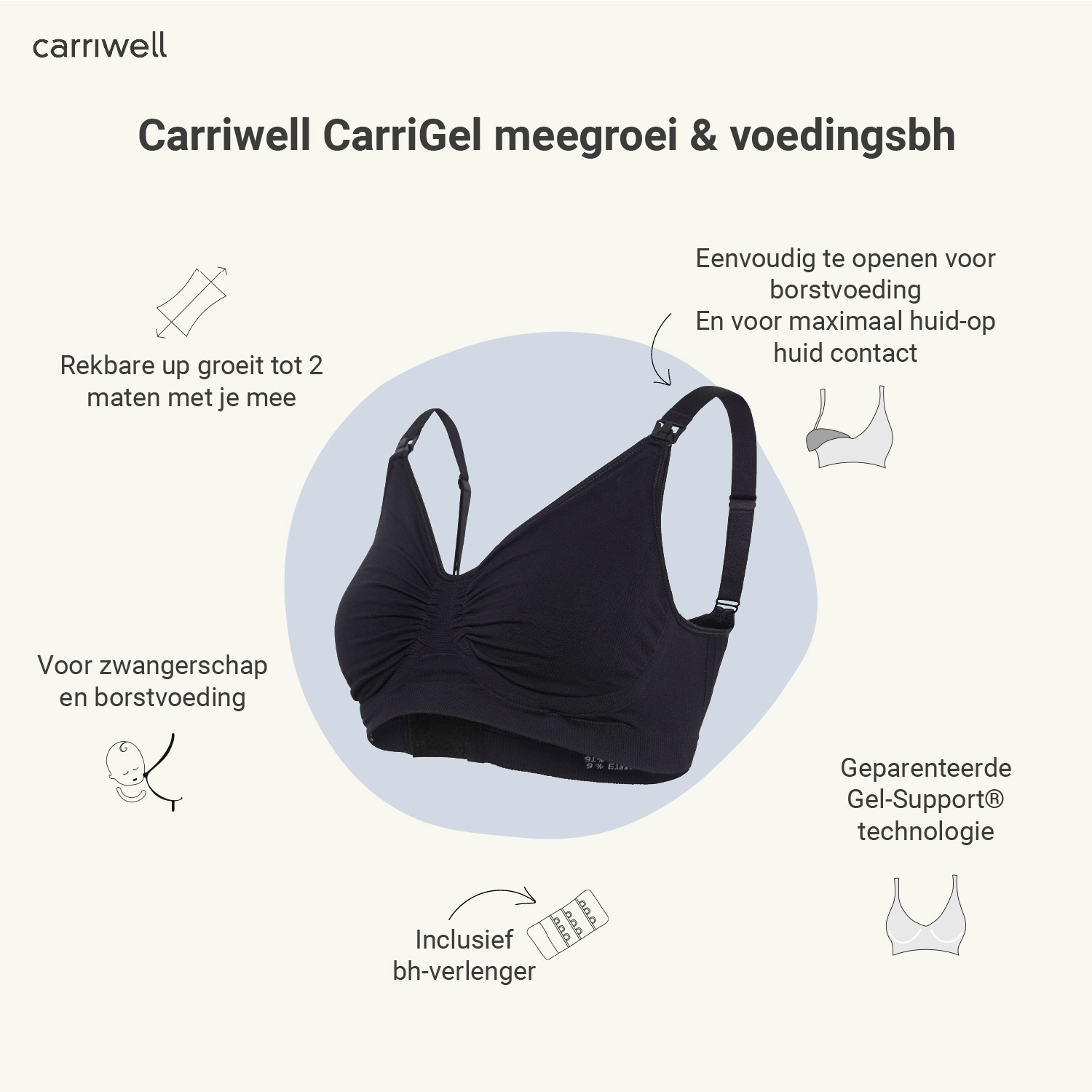 Carriwell Carriwell Meegroei - & Voedingsbh Gelbeugel - Zwart