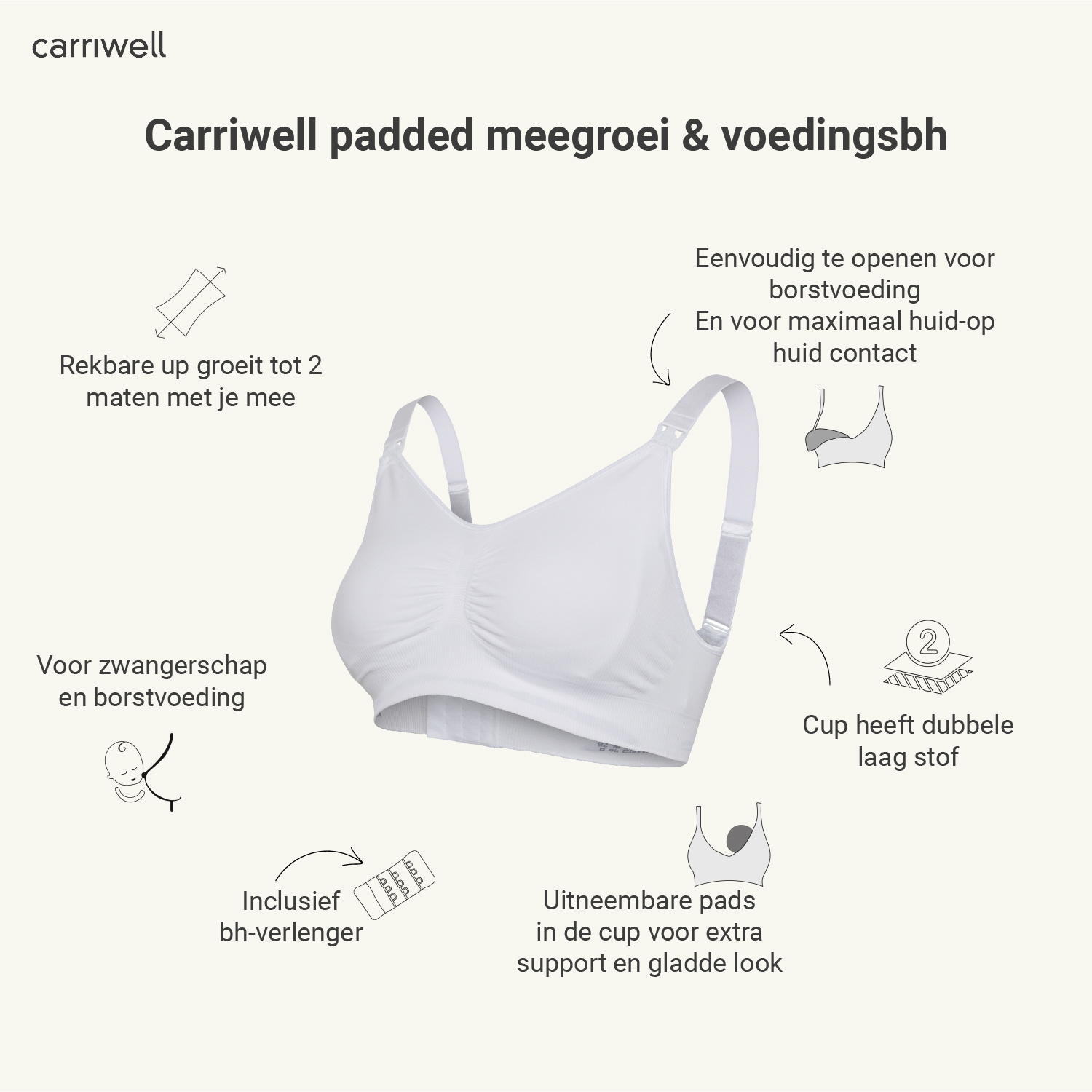 Carriwell Carriwell Meegroei- & Voedingsbh Padded - Wit
