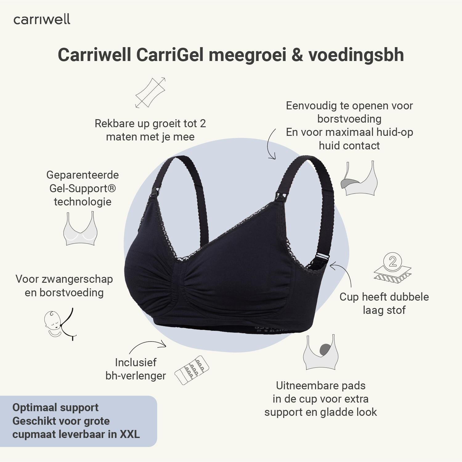 Carriwell Carriwell Meegroei- & Voedingsbh Padded + Gelbeugel - Zwart