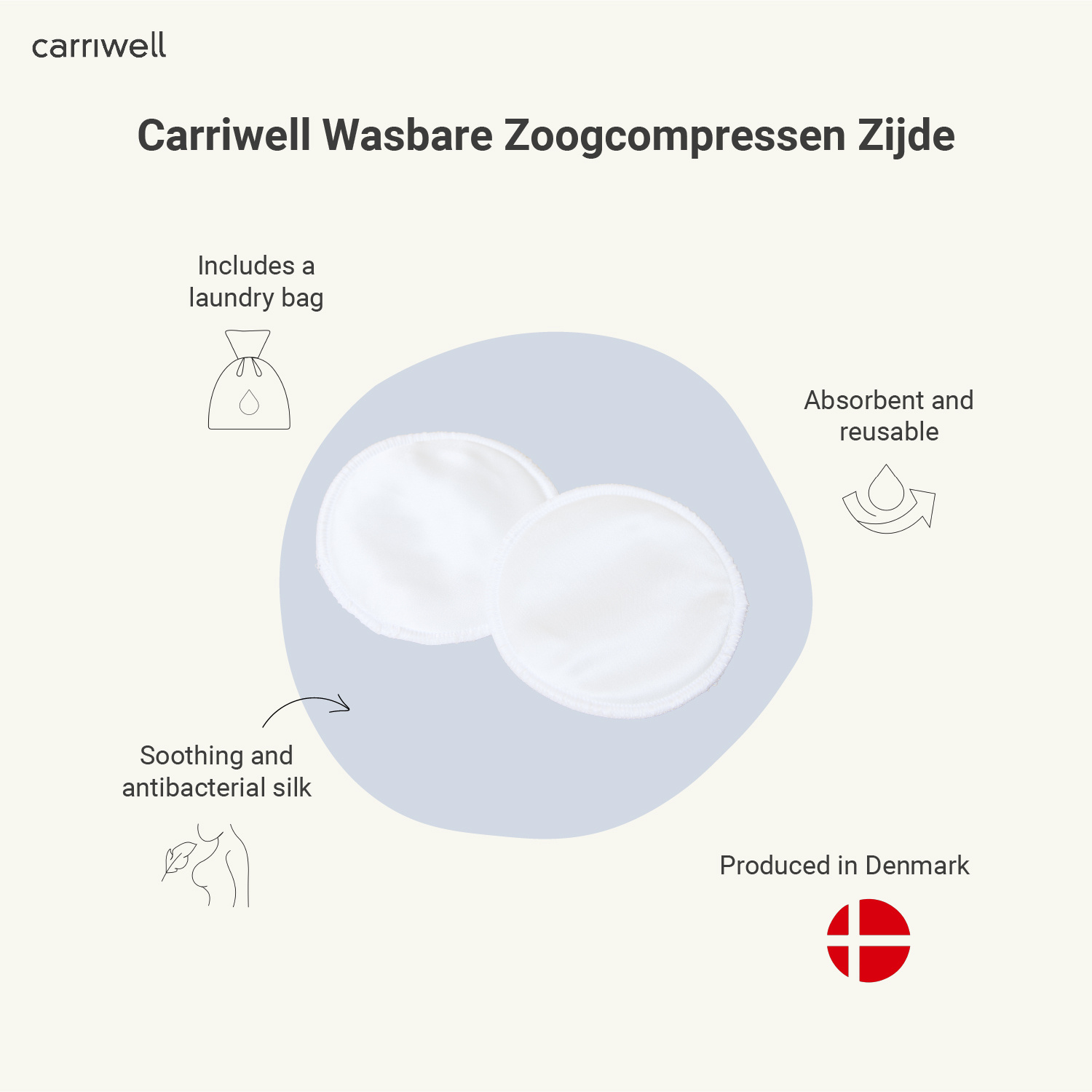 Carriwell Carriwell Wasbare Zoogcompressen Zijde (6 stuks)