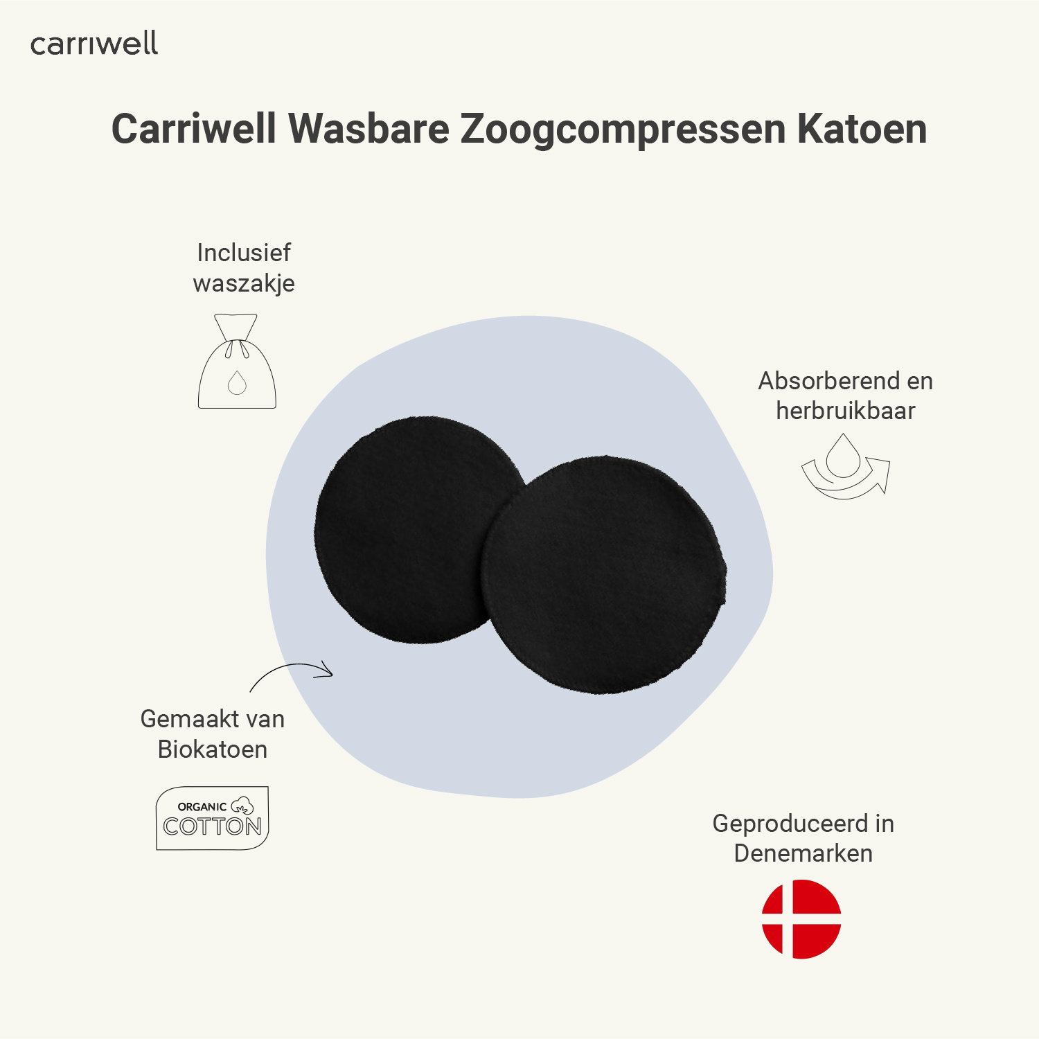 Carriwell Carriwell Wasbare Zoogcompressen Zwart katoen (6 st)