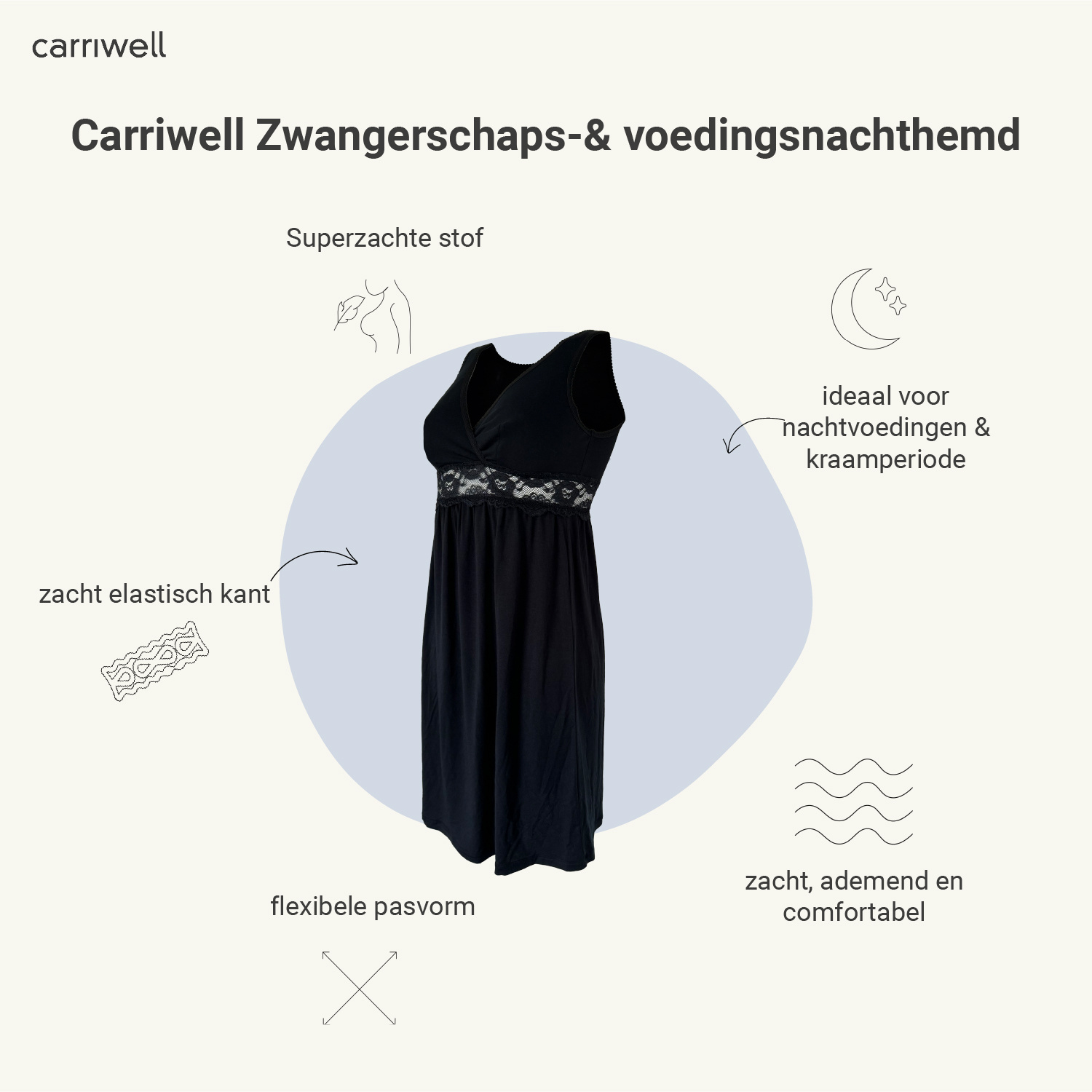 Carriwell Nachthemd voor Zwangerschap en Borstvoeding - Zwart