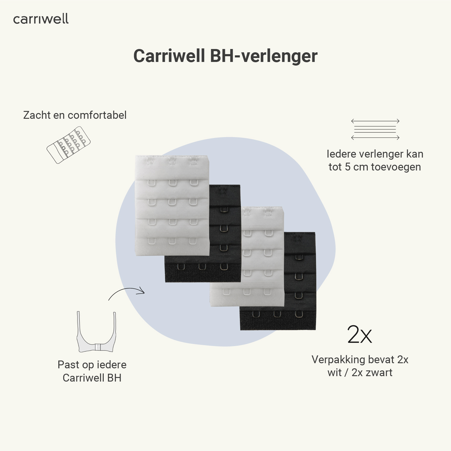 Carriwell BH verlenger  2 wit / 2 zwart