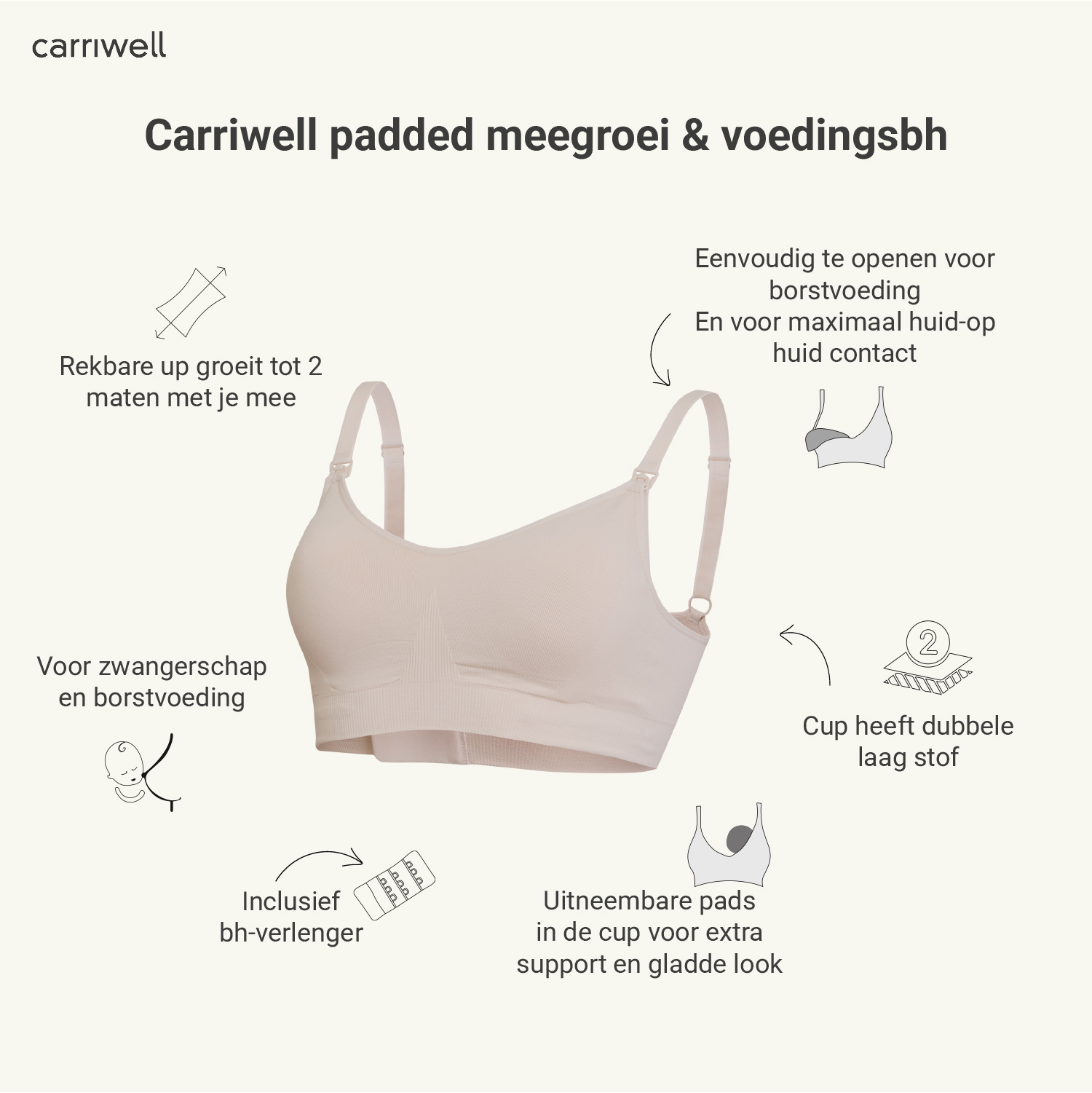 Carriwell Carriwell Meegroei- & Voedingsbh Padded - Beige