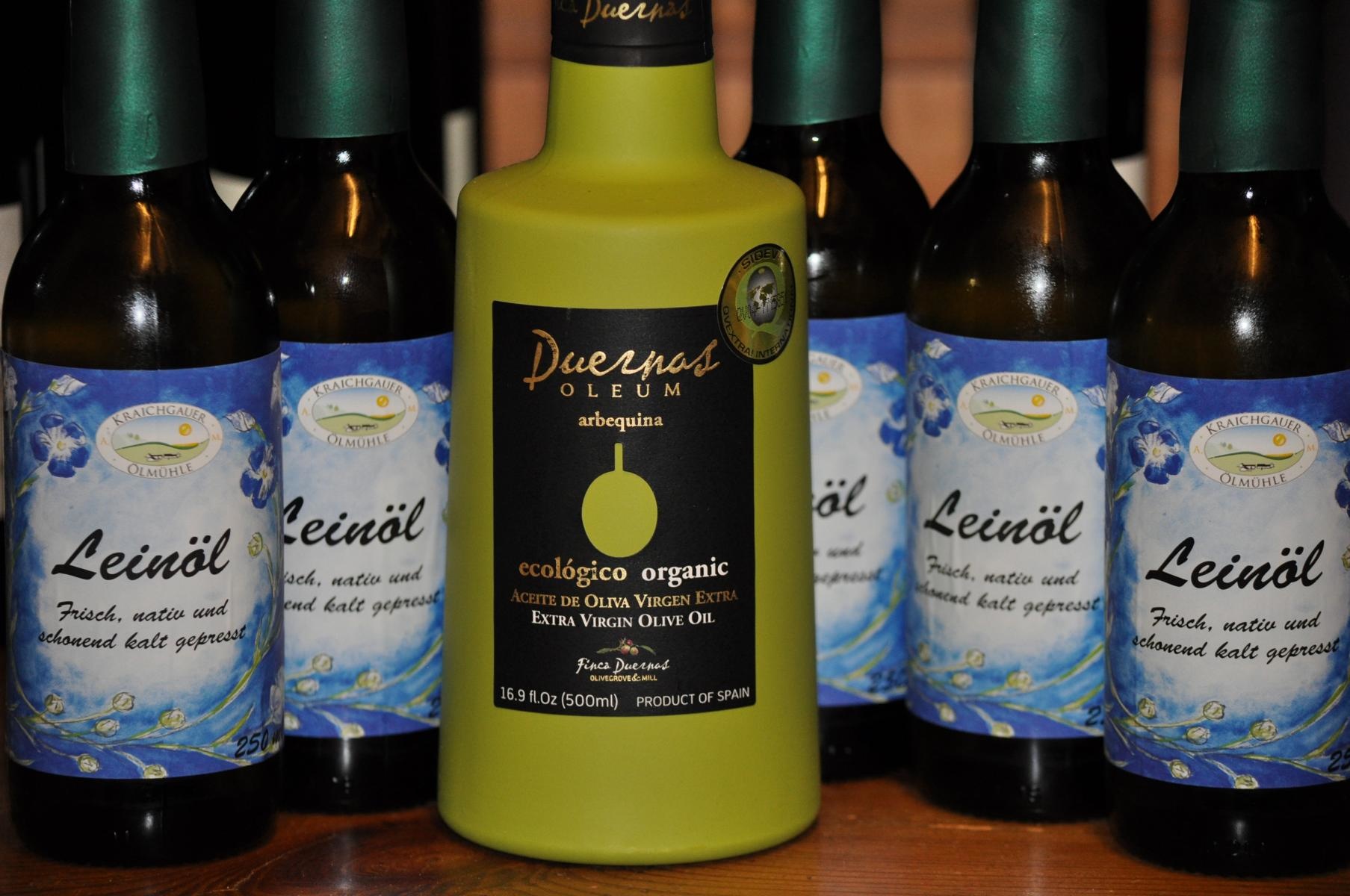 Kraichgauer Ölmühle Sparset 5 für 4 bestehend aus 5 Flaschen Leinöl + 1 Flasche Bio-Olivenöl 500ml