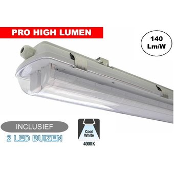 Complete LED TL Armatuur 120cm 40W, ±6000LM (Pro High Lumen), IP65, Incl. 2x led buis, 3 Jaar garantie