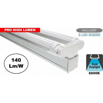 Complete LED TL Montagebalk 120cm, 40W, ±6000LM (Pro High Lumen), IP20, Incl. 2x led buis, 3 Jaar garantie