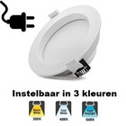 Led Downlighter 10w, 1000 Lumen, 3 Kleuren, gatmaat Ø90mm,  Stekkerklaar, 3 Jaar Garantie