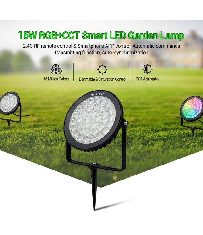 MiBoxer LED Prikspot 15w, RGB+CCT Wifi/RF, 1200 Lumen, IP65, 230v, 2 Jaar Garantie
