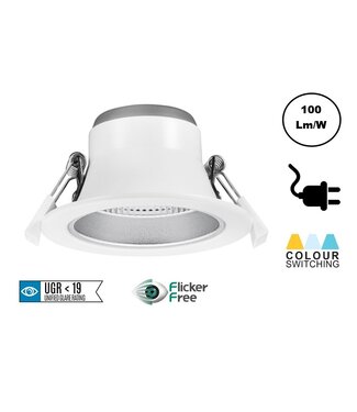 CCT Reflector Led Downlighter 10w, 850-1000 Lumen, gatmaat Ø90mm, UGR19, Stekkerklaar, 3 Jaar Garantie