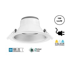 CCT Reflector Led Downlighter 15w, 1275-1500 Lumen, gatmaat Ø120mm, UGR19, Stekkerklaar, 3 Jaar Garantie