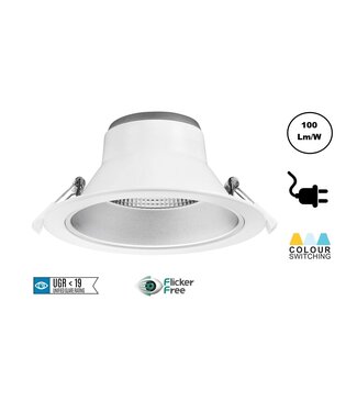 CCT Reflektor LED Downlighter 20w, 1700-2000 Lumen, Lochgröße Ø145mm, UGR19, Steckerfertig, 3 Jahre Garantie