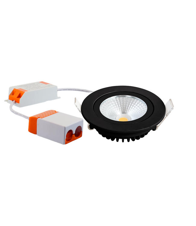 Inbouw LED Spot 5w Flat, 450 Lumen, 2200K, Kantelbaar, IP54, CRI90, Zwart Armatuur, Gatmaat 75mm, 2 Jaar Garantie