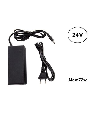 Led Strip voeding 24V/90W/4A,  Max: 72w, Stekkerklaar, 2 Jaar Garantie