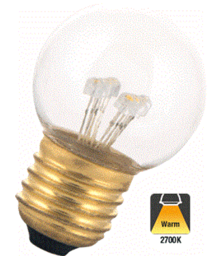 E27 0,7w Bol Lamp, 30 Lumen, Transparante Kap, 2650K Warm Wit
