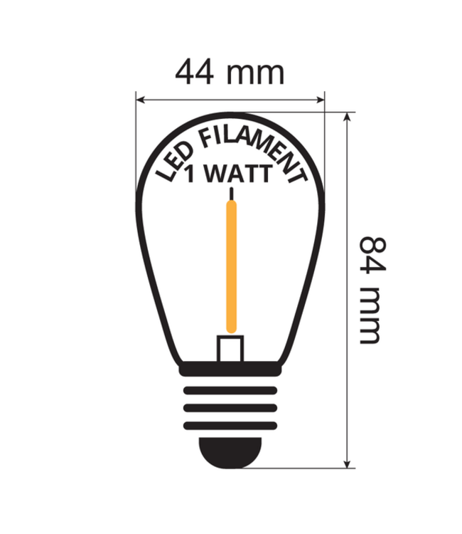 E27 1w Glühlampe, 35 Lumen, transparente Haube, 2200K Flamme