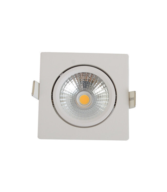 Inbouw LED Spot 5w Flat Vierkant, 450 Lumen, 2700K, Kantelbaar, IP44, Dimbaar, CRI90, Wit Armatuur, Gatmaat 75mm, 2 Jaar Garantie