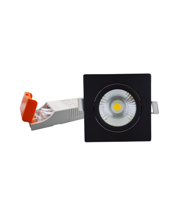 LED-Einbaustrahler 5w Flat Quadrat, 450 Lumen, Dim To Warm, schwenkbar, IP54, dimmbar, CRI90, schwarze Leuchte, Lochgröße 75mm, 2 Jahre Garantie