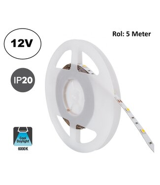 Led Strip ROL 5 Meter 5050SMD, 6,4w/m, 30 led/m, 700Lm/m, 6000K Tageslichtweiß, 12v, IP20, 10mm, 2 Jahre Garantie