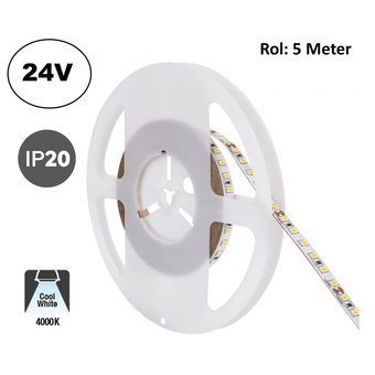 Led Strip ROL 5 Meter 2835SMD, 10,5w/m, 120 led/m, 1100Lm/m, 4000K Neutralweiß, 24v, IP20, 8mm, 2 Jahre Garantie